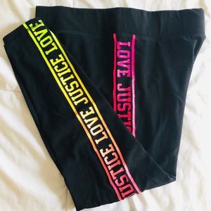JUSTICE Active Workout Leggings Neon LOVE Logo